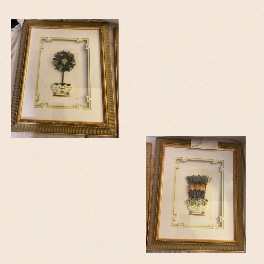 Gold Framed Vintage, Handcrafted  Botanical Dried Floral Wall Art Set